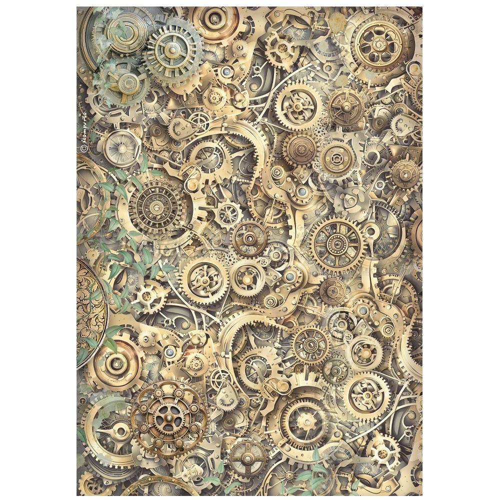 Stamperia A4 Decoupage Rice Paper - Gardens of Time - Gears