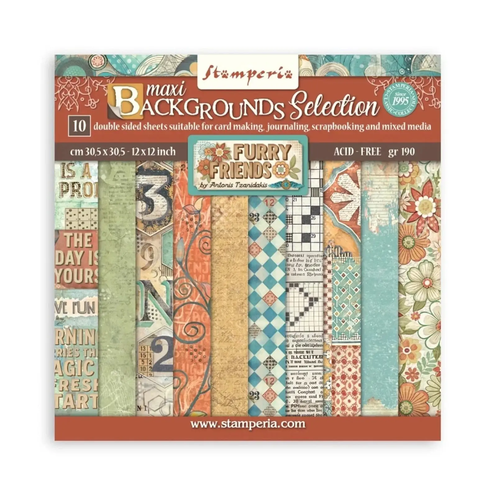 Stamperia 12x12 Scrapbook Papers - Furry Friends Backgrounds