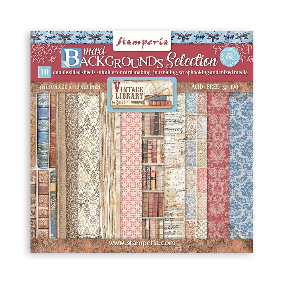 Stamperia 12x12 Scrapbook Papers - Vintage Library Backgrounds