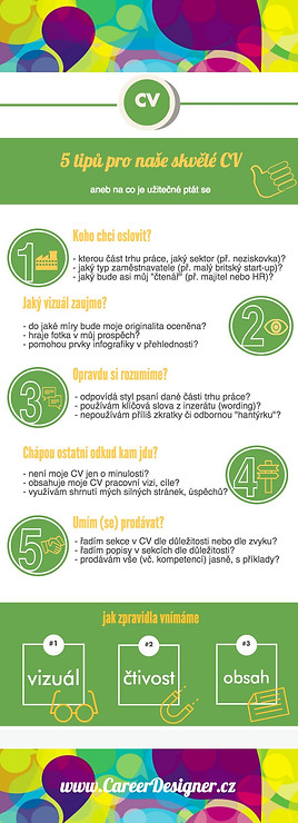 infografika 5 tipů pro skvělé CV / životopis od Career Designer Petra Drahoňovská