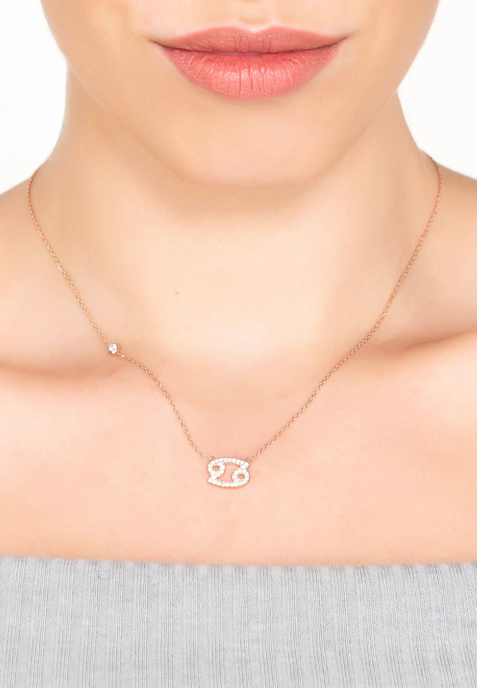 Cancer Zodiac Star Sign Pendant Necklace Rose Gold