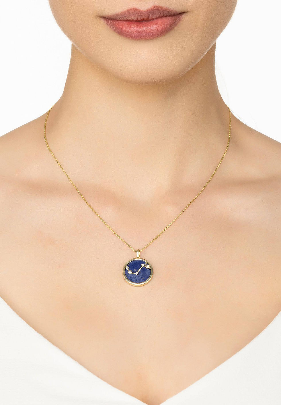 Aries Zodiac Lapis Lazuli Gemstone Star Constellation Pendant Necklace Gold