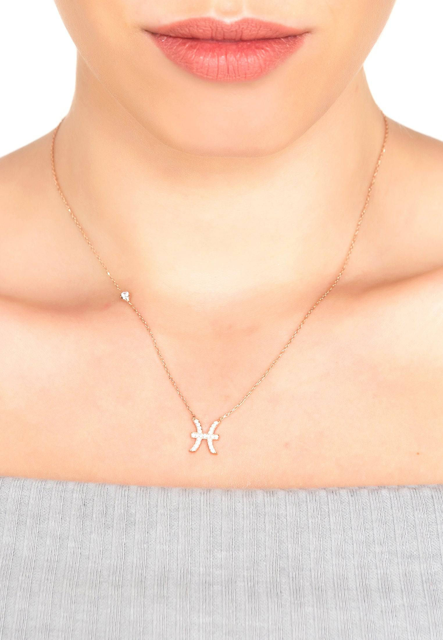 Pisces Zodiac Star Sign Pendant Necklace Rose Gold