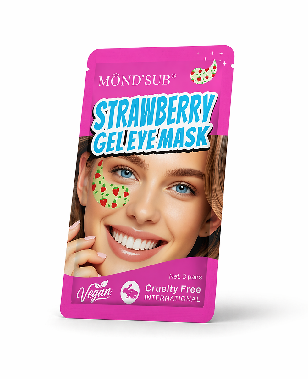 Hydraterend aardbei gel oogmasker van Mondsub tegen wallen en donkere kringen met verkoelende pasvorm voor de oogcontouren.