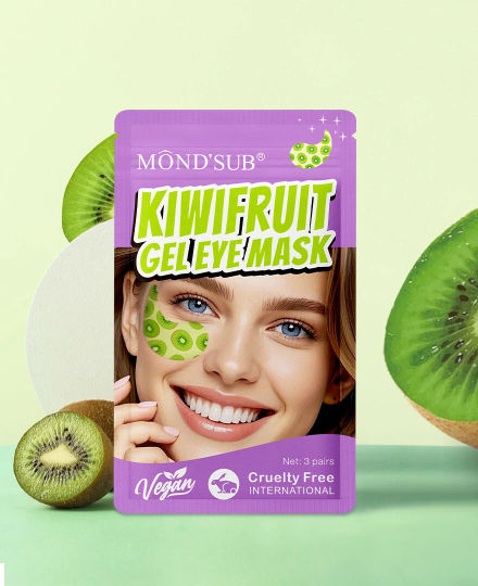 Hydraterend kiwi gel oogmasker van Mondsub tegen wallen en donkere kringen met verkoelende pasvorm voor de oogcontouren.
