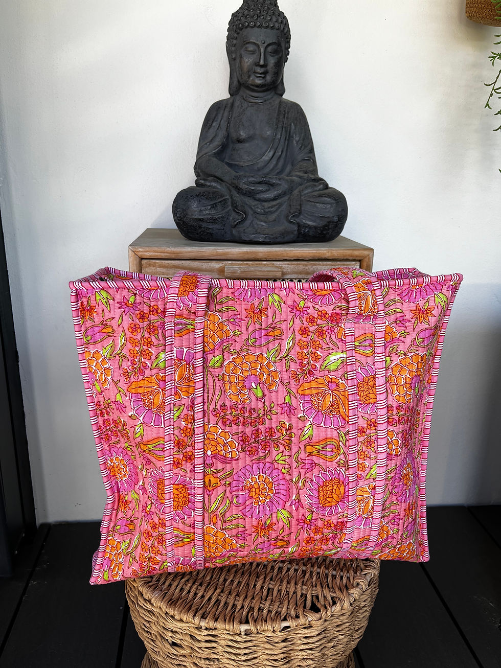 Thumbnail: Tote bag ‘Happy flower’- roze/oranje