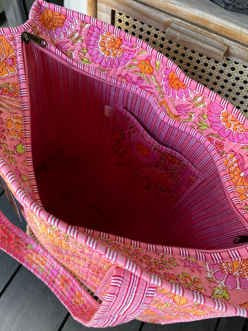 Thumbnail: Tote bag ‘Happy flower’- roze/oranje