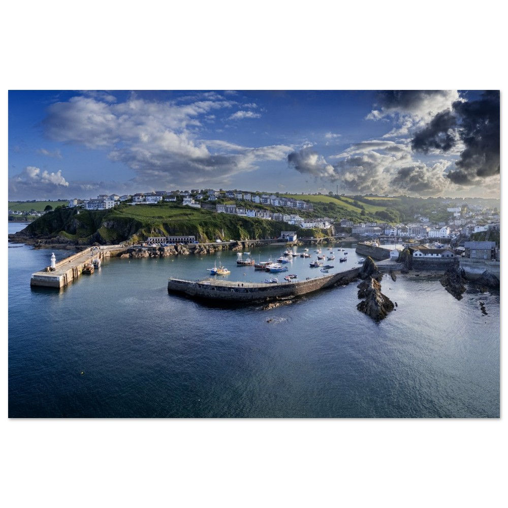 Mevagissey Harbour Cornwall Coastal Village Aerial Wall Art Museum-Quality