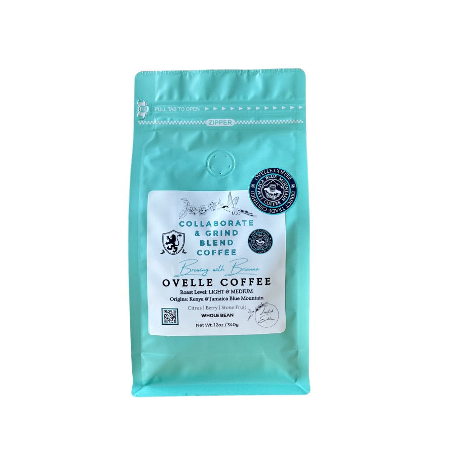 Teal Coffee bag of the collaborate and grind blend
