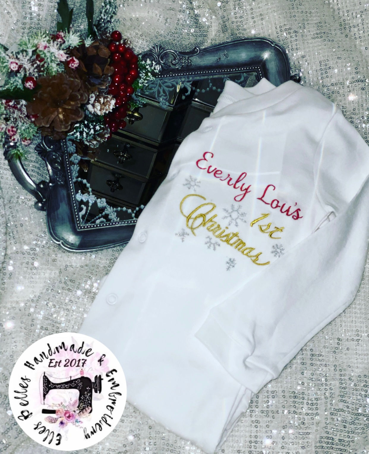 1st Christmas - Personalised Baby Sleepsuit
