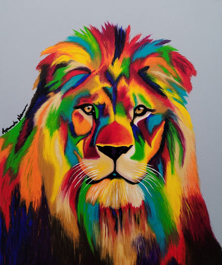 rainbow, colorful, bright, bold, abstract, pop art, art, painting, oil painting, original, jesus, yeshua, spiritual, christianity, judaism, prophetic, holy spirit, inspirational, inspired, revelation, 2nd coming, amanda norman, lion, feline, representation, judah, israel, abstract