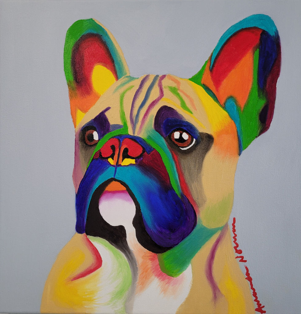 french bulldog custom pet portrait bold bright colorful rainbow abstract contemporary artist oil painting dog canine