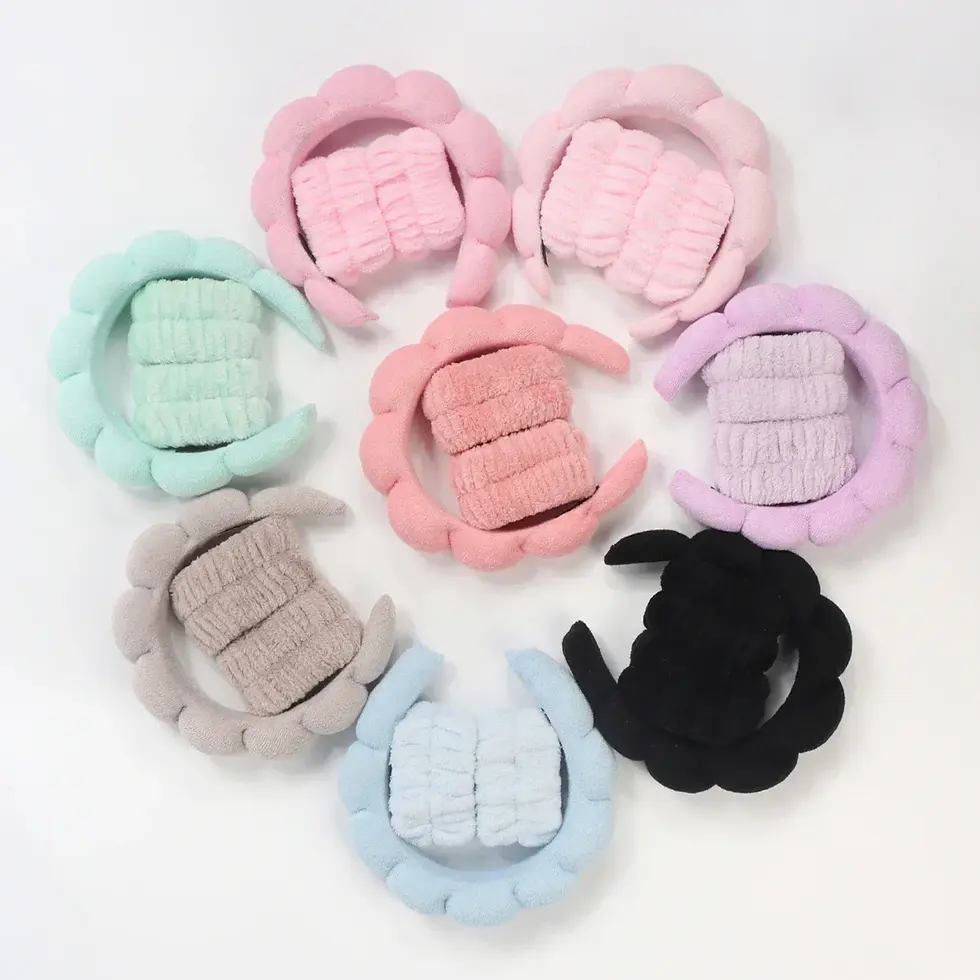 Thumbnail: 1/3Pcs Microfiber Washing Wristbands Scrunchies Puffy Headband Spa Bubble Headba