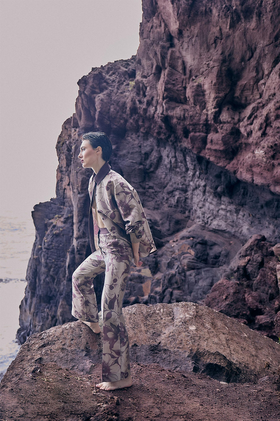 CAMISA MIKADO DE SEDA ESTAMPADO BERENJENA