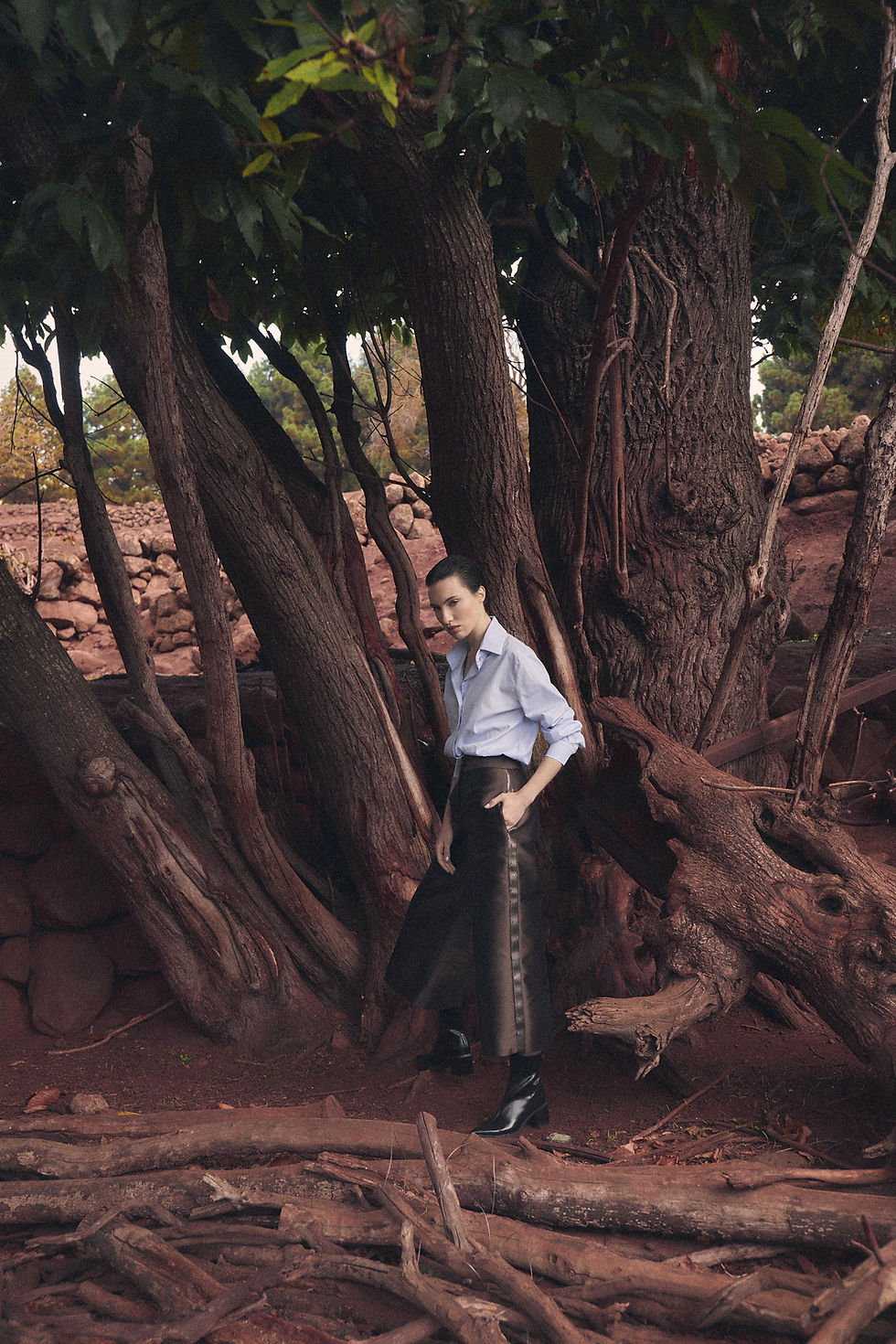 PANTALÓN MIKADO SEDA LENTEJUELA CHOCOLATE