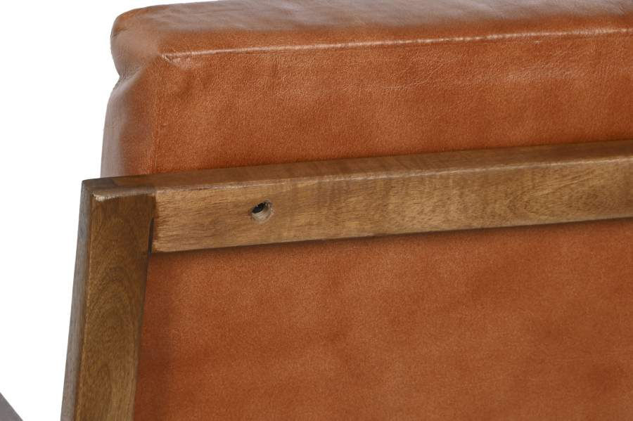 Miniature : Fauteuil en Cuir Marron et Bois