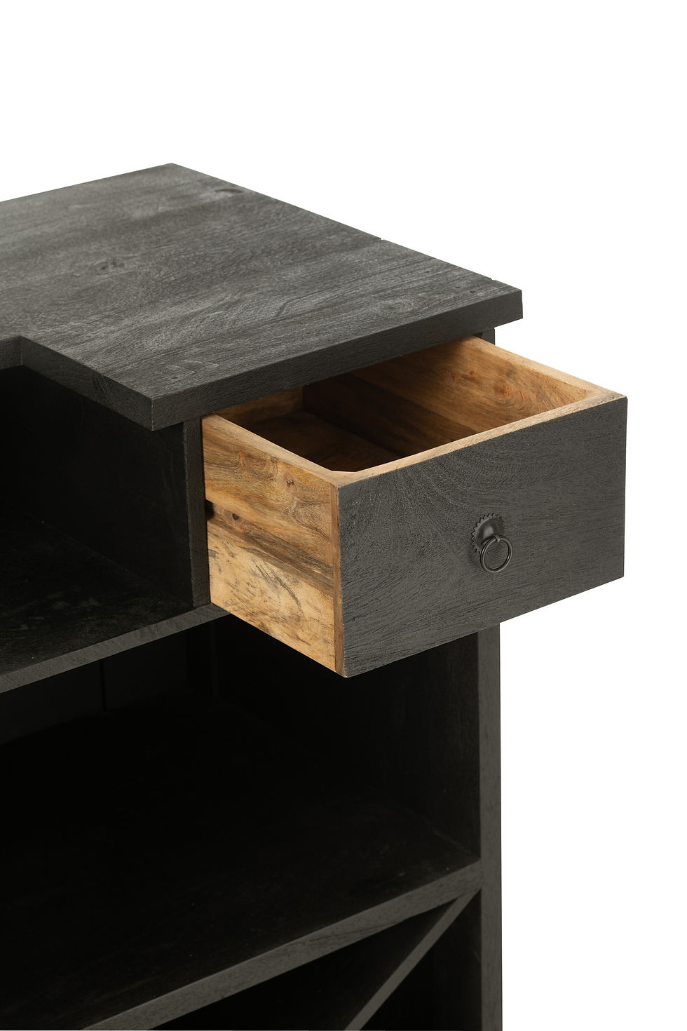 Miniature : Meuble bar neuf en bois massif de manguier, coloris noir. Longueur: 180 cm Large