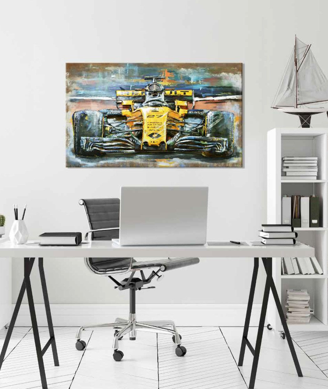 Tableau métal XXL 120X80 en métal relief fabrication manuelle Renault Formule 1