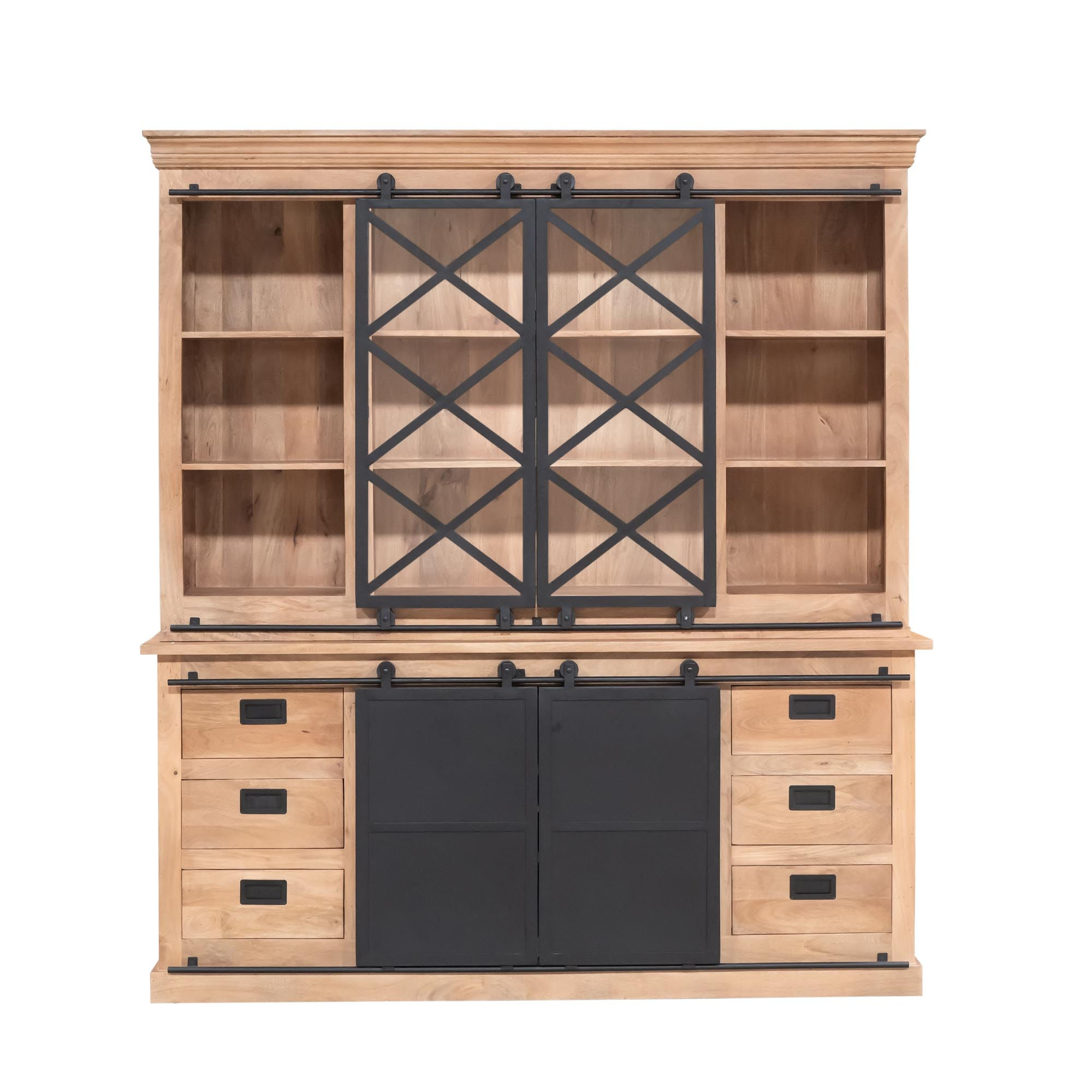 Vaisselier Vitrine Charleen en bois de manguier naturel 200 cm