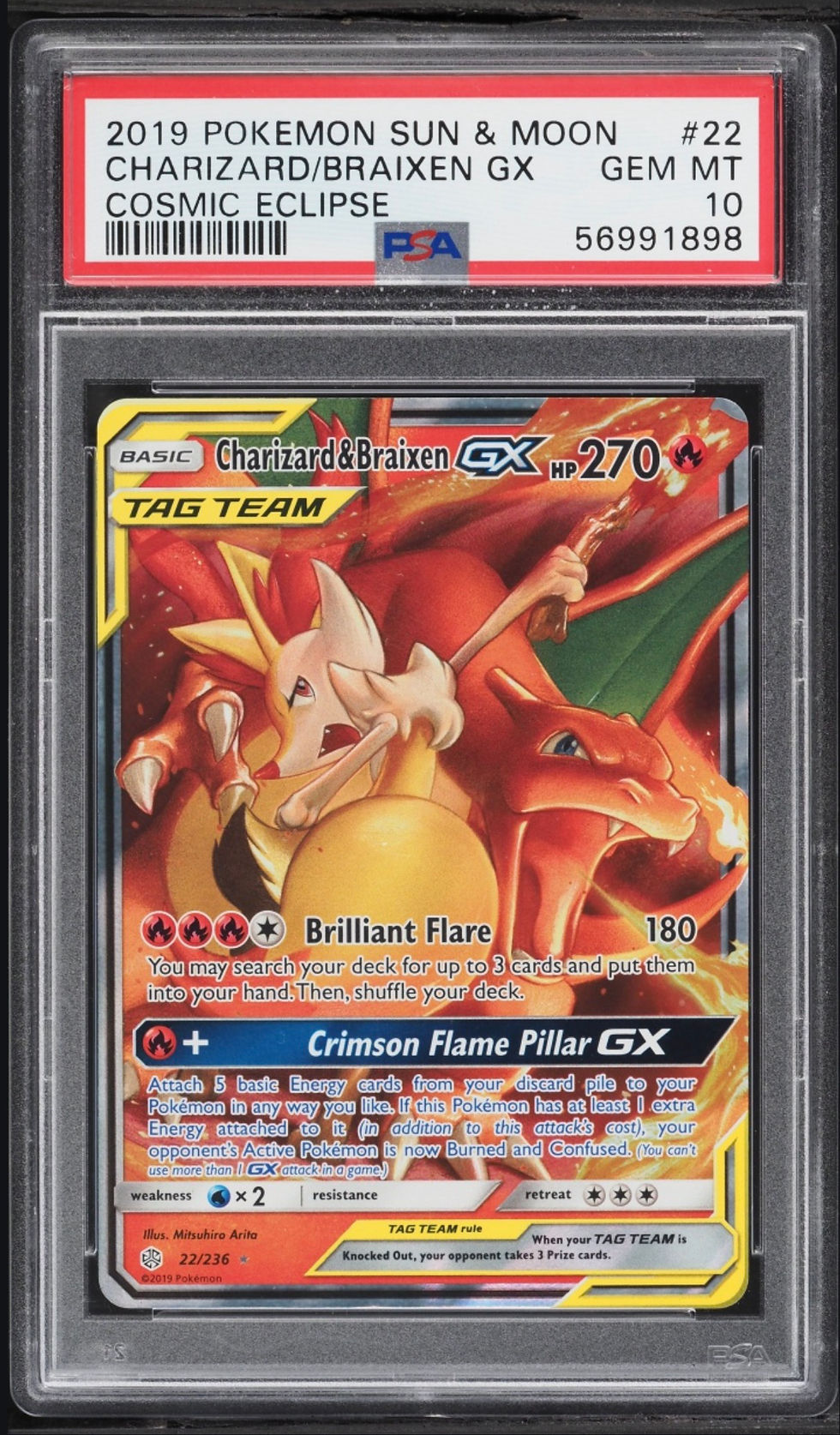 Thumbnail: 2019 Pokemon Sun & Moon Cosmic Eclipse Holo Charizard & Braixen Gx #22 PSA 10 GE