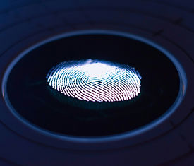 a fingerprint scanner, authenticating identity with biometric technology