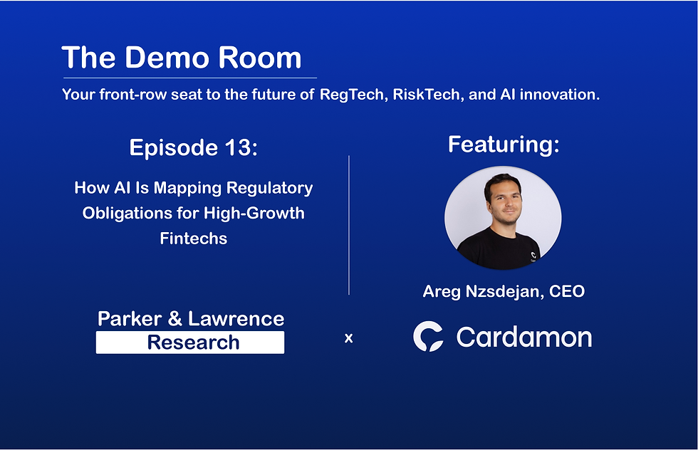 Front cover of the demo room series, showing the series name, episode title and featured firm (Cardamon) and CEO (Areg Nzsdejan)