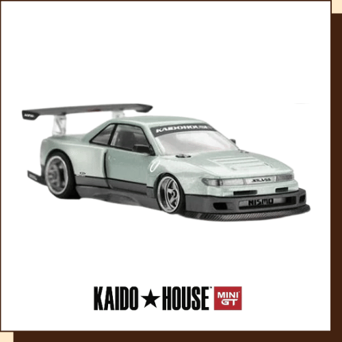 Mintgroene Nissan Silvia S13-R Kaido Works V1 uit 1991 in schaal 1:64