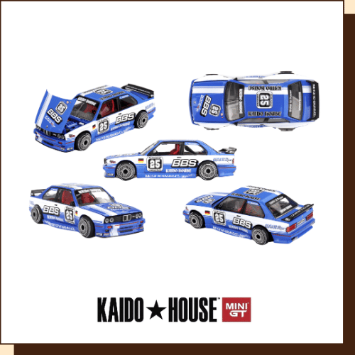 BMW M3 E30 Kaido Touring Champ V1 uit 1989 met witte BBS-livery in schaal 1:64