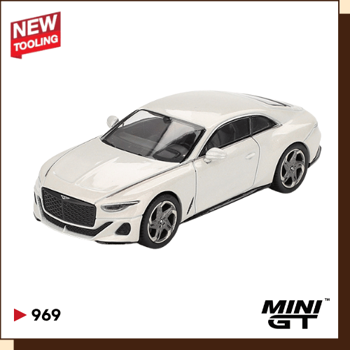 Voorkant van de witte MINI GT Bentley Batur 2022 in schaal 1:64