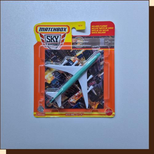 Thumbnail: Matchbox Sky Busters vliegtuig speelgoed, verpakking, oranje en wit, voor kinderen.