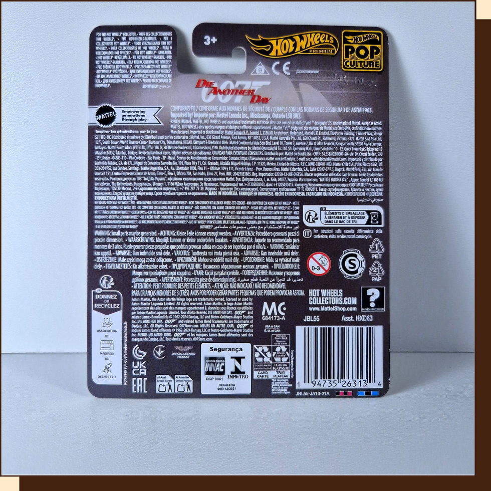 Thumbnail: Achterkant van Hot Wheels verpakking met tekst, logo's en barcodes.