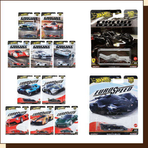 Inhoud van de Hot Wheels Premium 2025 Factory Set 3 met Circuit Legends, Eurospeed en Team Transport