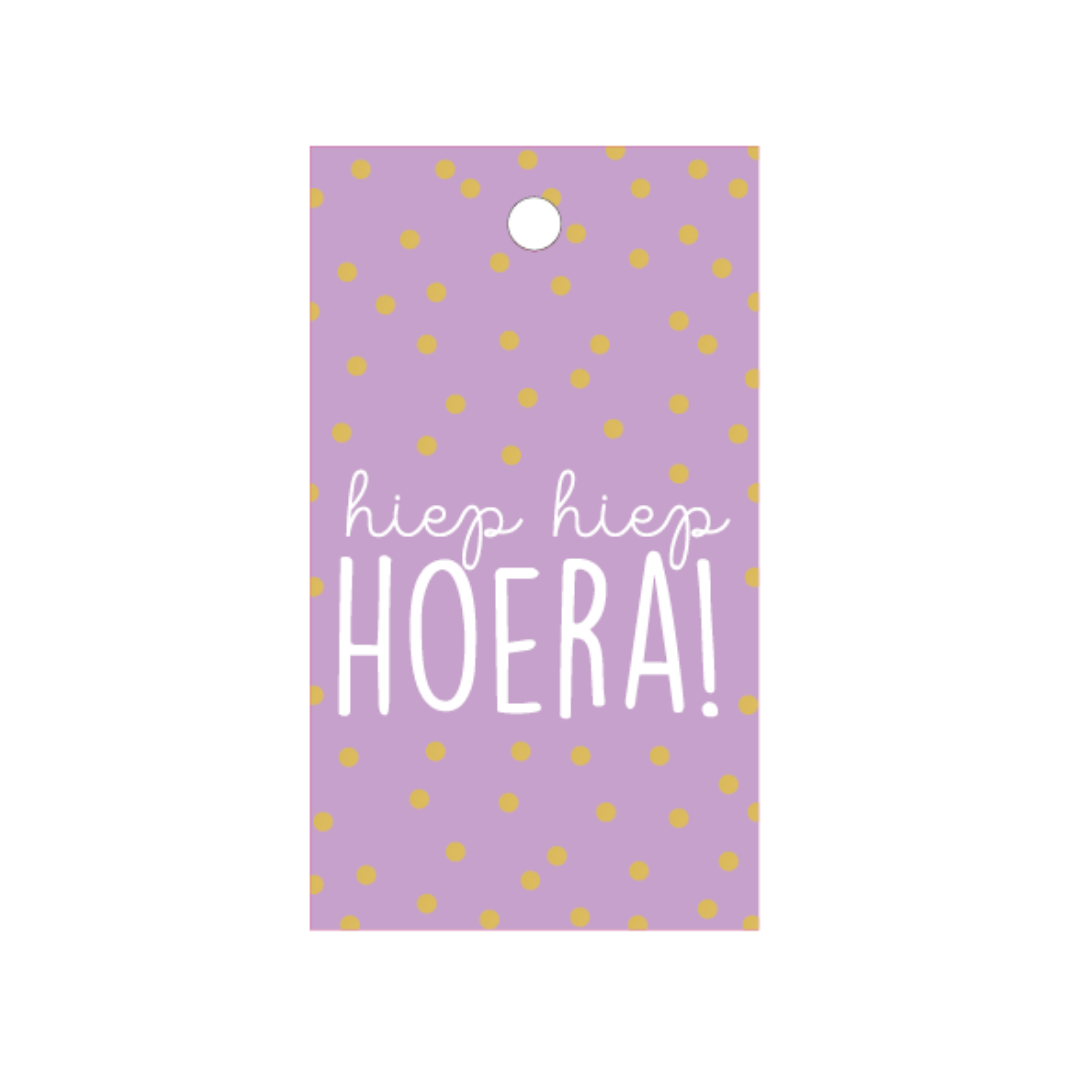 Cadeaulabel -  Hiep hiep hoera! (paars)