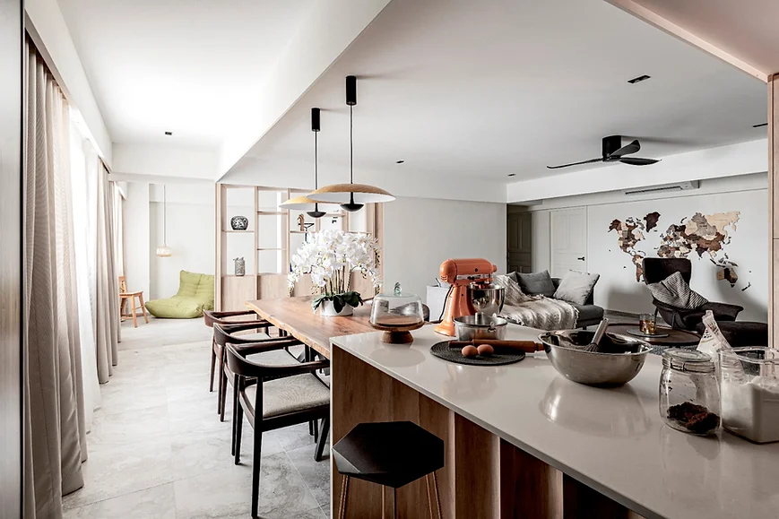 open kitchen with pendant lights.webp