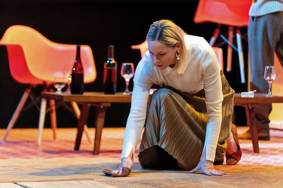 Tracie Lane as Marianne in "Scenes from a Marriage" at Torn Space, cleaning up someone else's mess.... Photo credit: Mark Thomas Duggan