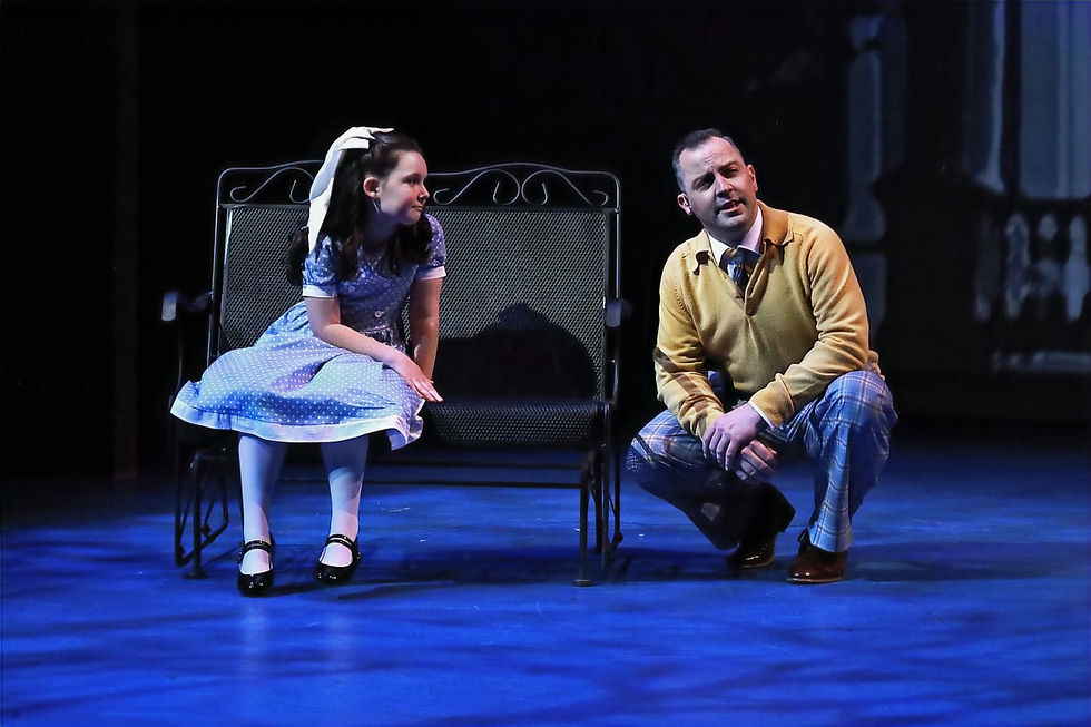A tender moment between child actor Arden Kacala and John Kaczorowski who sings "Count Your Blessings" to her. Photo credit: Doug Weyand