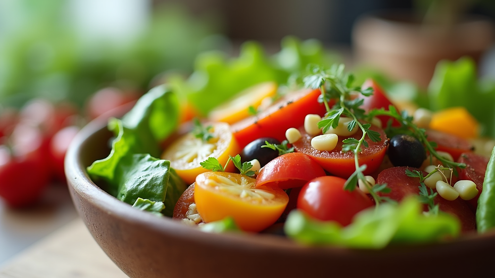 Close-up view of a colorful, nutrient-rich salad bowl
