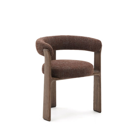 Wrenford Three-Leg Dining Chair in dark wood with brown fabric