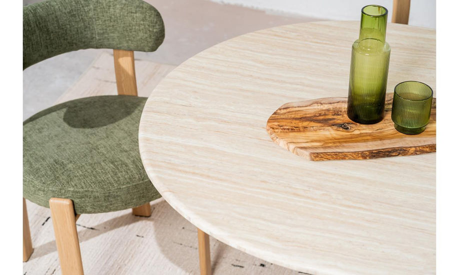 Lindenmere Dining Table 2000 surface with green chair