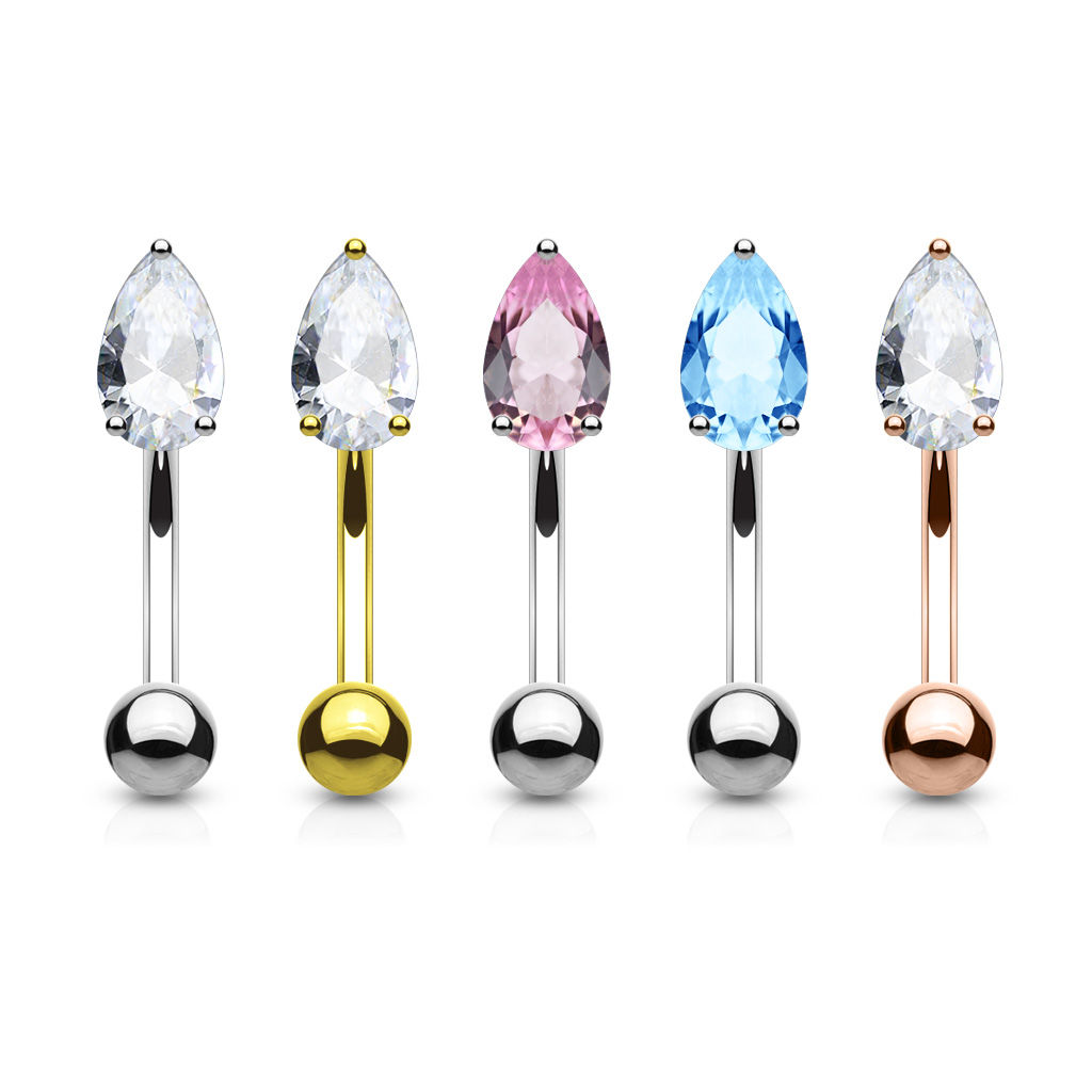 Tear Drop CZ Prong Set Top 316L Surgical Steel Eyebrow Curved Barbells