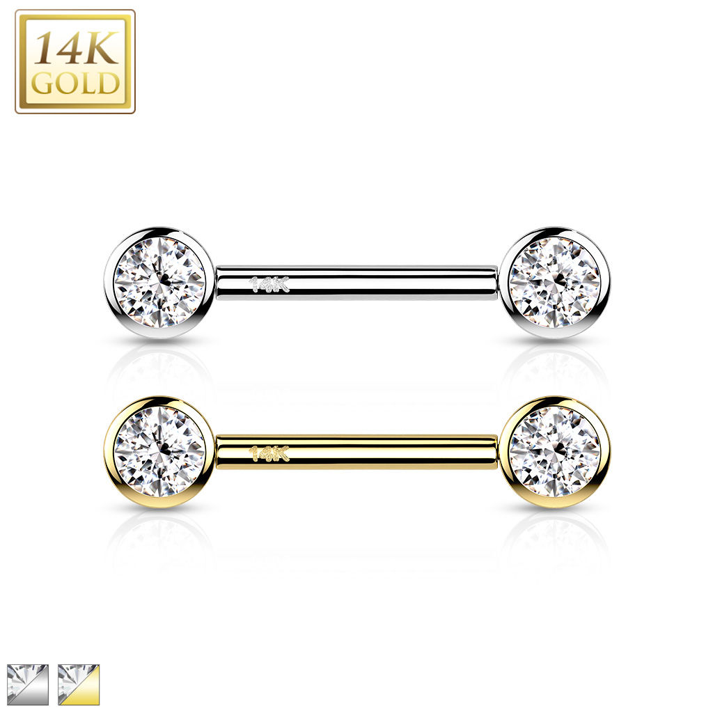 14k gold threadless nipple bar
