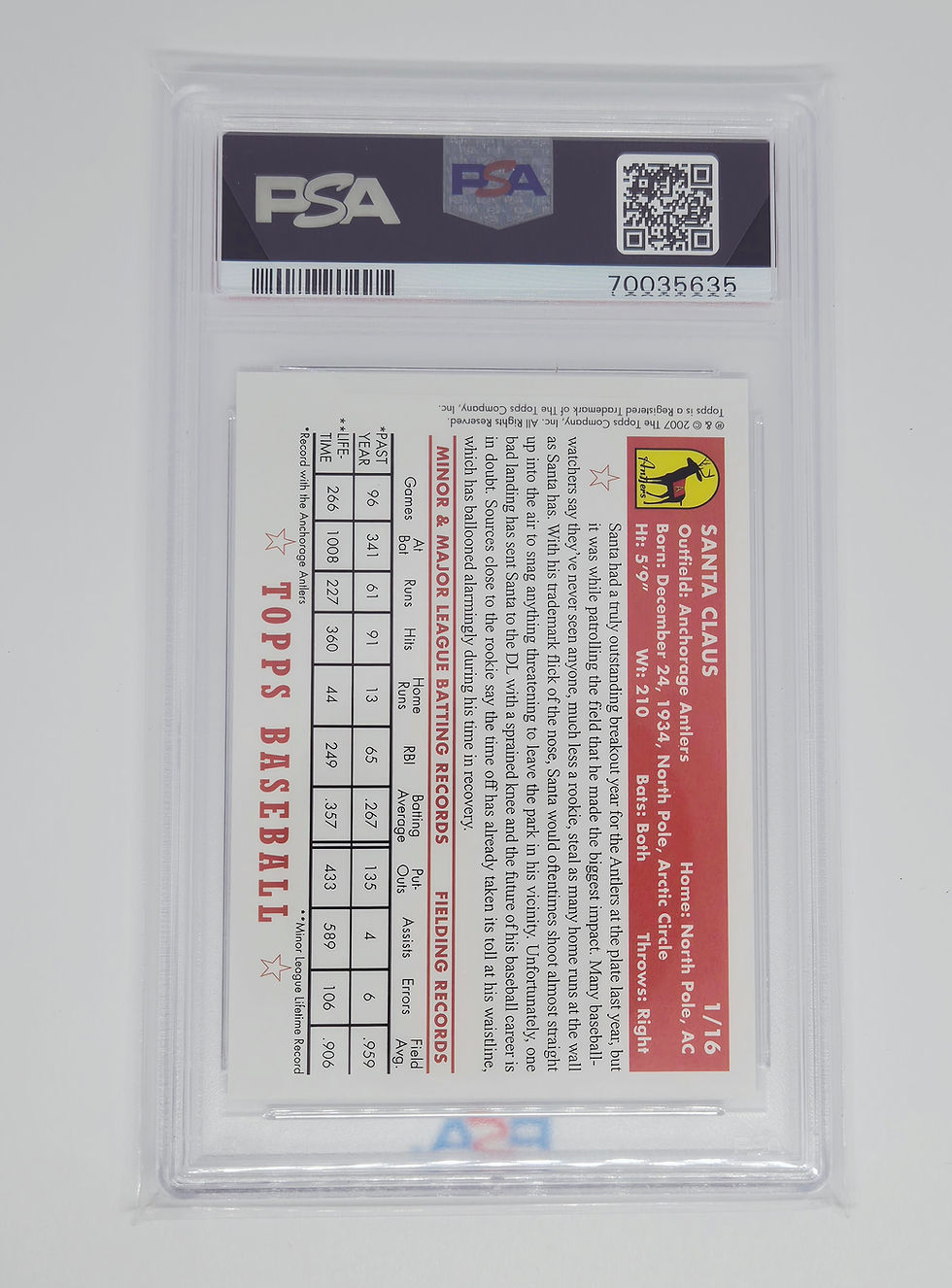 2007 Topps Santa Claus Card No 1 PSA Mint 9