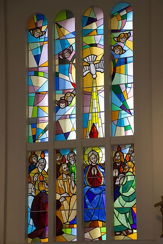 ステンドグラス キリスト マリア サッシ 2枚セット 150㎝×49.5