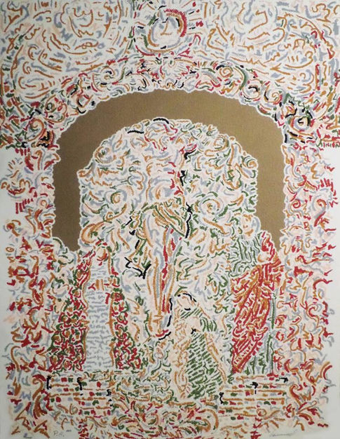 Ismael Vargas - Guadalajara, Jalisco, México, 1947 - Cantuña Serigrafía pictórica manual editada por Carlos Neyra - 8 colores dibujados directamente sobre el tamiz. Cartulina Canson de 250 gram.jpg