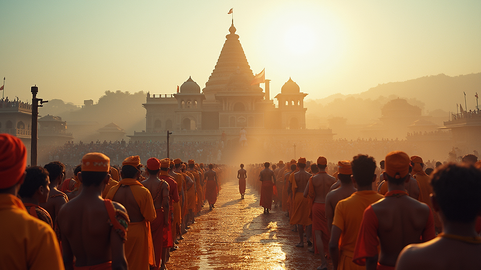 Wide angle view of the Govardhan Hill during a festival