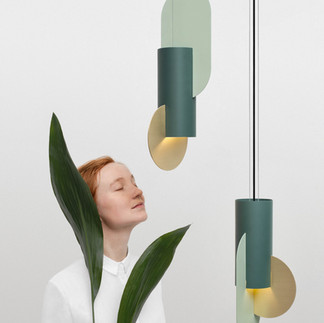 Pendant Bauhaus lights by Noom with a woman head with closed eyes photo 