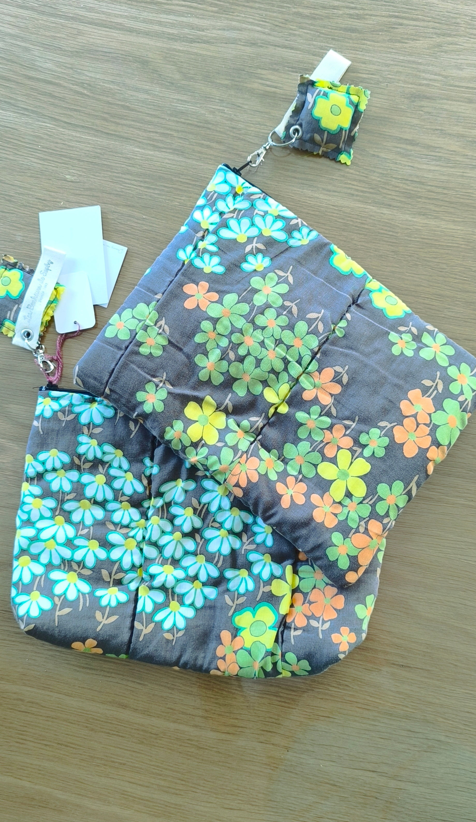 Pochette COLETTE marron fleurs vertes oranges