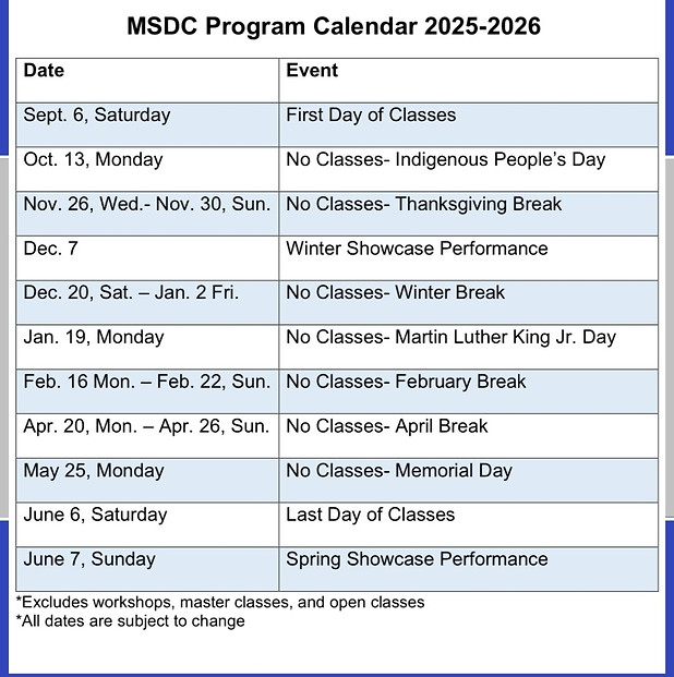 MSDC Program Calendar 2024-2025 Date Event Sept.7, Saturday First Day of Classes Oct. 14, 