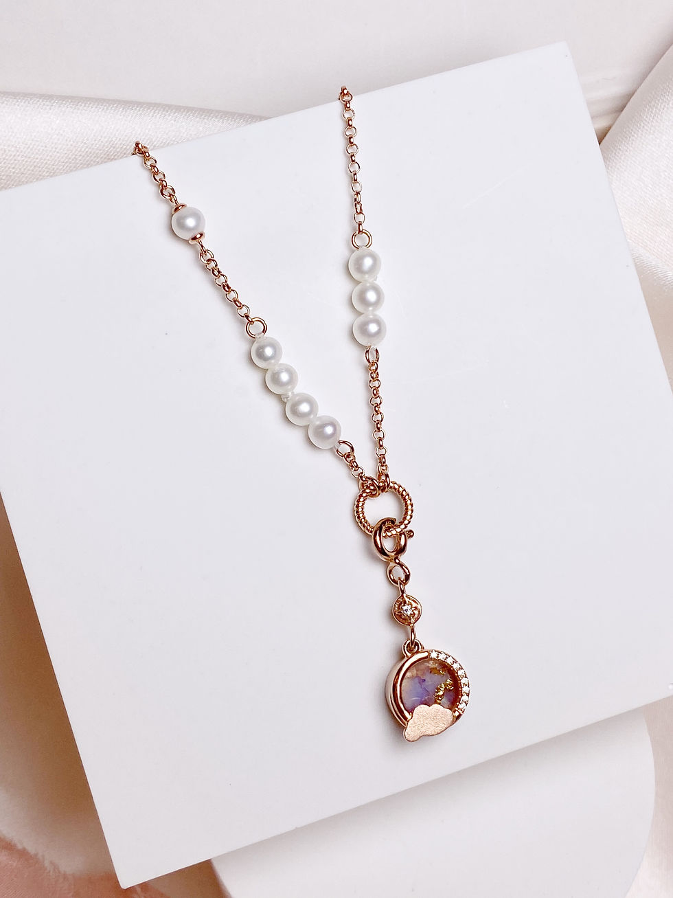 Thumbnail: Love of Life Pearl Necklace with Full Moon Pendant