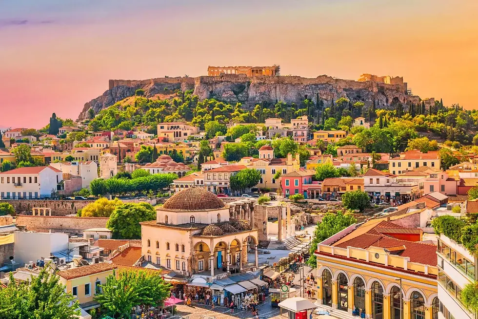 The Acropolis of Athens, with the Parthenon Temple on the top of the hill